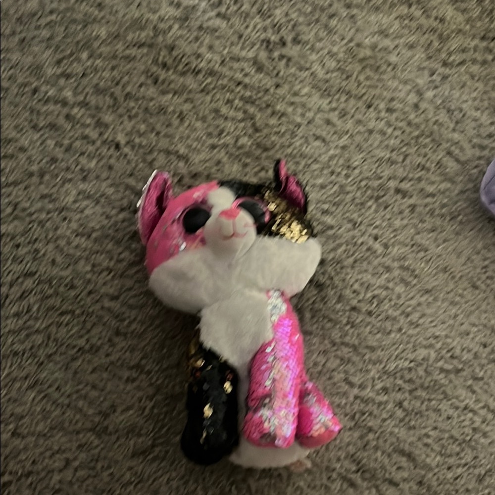 Ty Stuffed Animal - Pink, Black, and White Cat